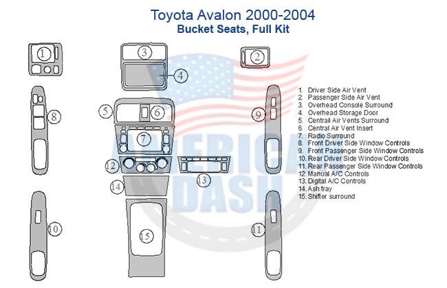 Toyota Avalon 2004 interior car kit with bucket seat fall kit.