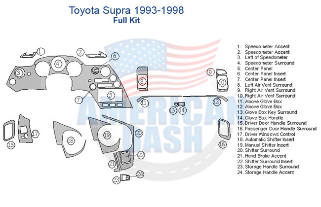 A diagram of a Fits Toyota Supra 1993-1998, Full Kit.