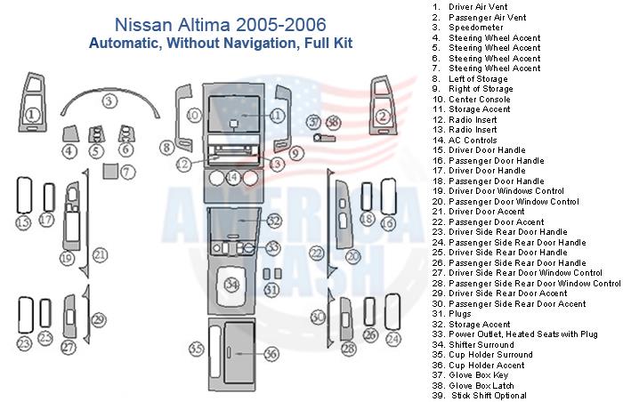 Nissan Altima 2006-2007 offers a range of accessories for car enthusiasts, including a stylish dash trim kit and an interior car kit perfect for enhancing the overall look and feel of your