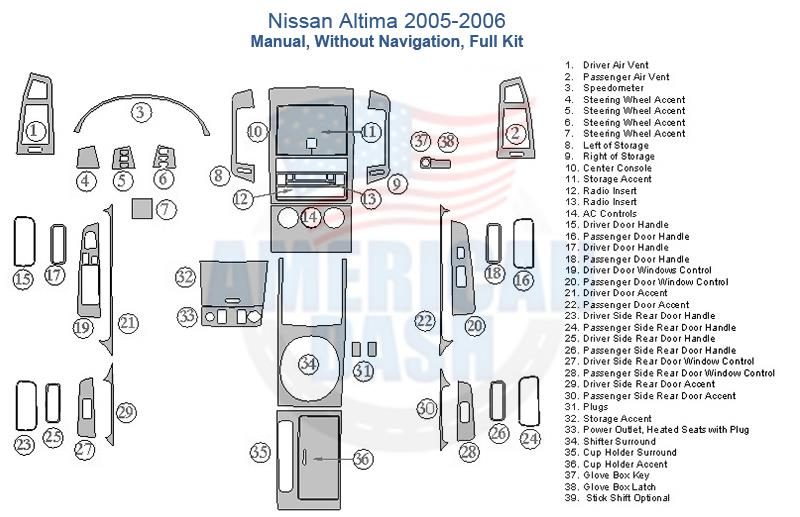 Nissan Altima 2002-2006 interior car kit includes a wheel alignment kit.