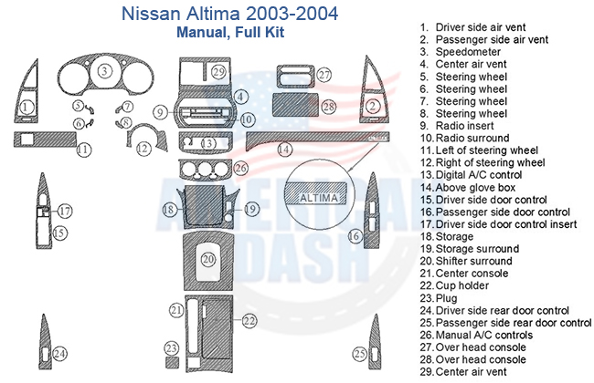 Nissan Altima 2003-2004 Manual Full Dash Trim Kit