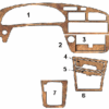 A diagram of the interior of a car showcasing the Wood dash kit and Interior dash trim kit accessories compatible with Toyota Camry 1992-1996 for car.