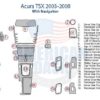 A diagram showing the parts of an Acura TSX 2008 dash trim kit.