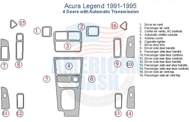 Acura legend interior dash trim kit diagram.
