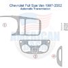 Fits Chevrolet Full Size Van 1997 1998 1999 2000 2001 2002 Dash Trim Kit, Automatic Transmission diagram with interior dash trim kit.
