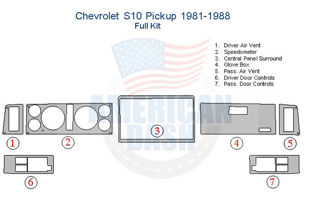 Fits Chevrolet S10 Pickup 1981 1982 1983 1984 1985 1986 1987 1988 Full Dash Trim Kit wiring diagram.