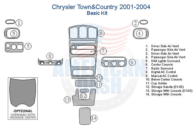 Fits Chrysler Town&Country 2001 2002 2003 2004 Basic Dash Trim Kit car dash kit.