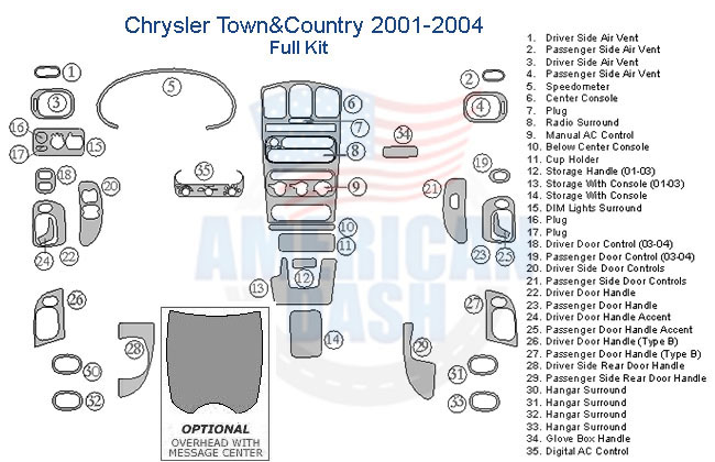 Fits Chrysler Town&Country 2001 2002 2003 2004 Full Dash Trim Kit diagram.