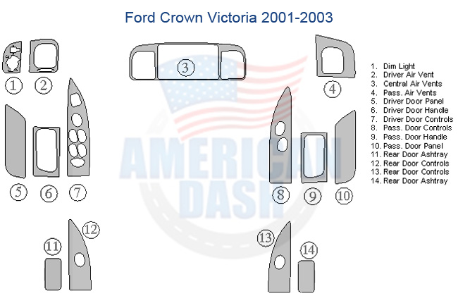 Fits Ford Crown Victoria 2001 2002 2003 Full Dash Trim Kit 2006-2009.