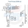 A diagram of the interior of a Ford Focus showcasing an Interior Dash Trim Kit.