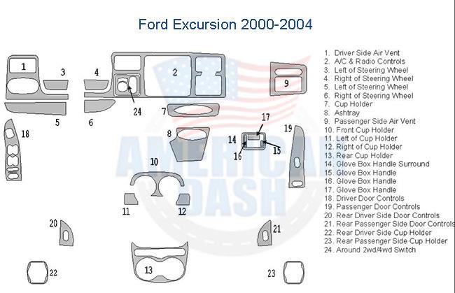 A diagram of the interior car kit for a Ford Excursion.