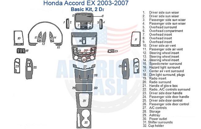 Honda Accord EX-2007 interior car kit and wood dash kit wiring diagram.