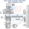 A diagram of a car dashboard with Fits Jeep Grand Cherokee 2005 2006 2007 Full Dash Trim Kit, Without Navigation accessories for car.