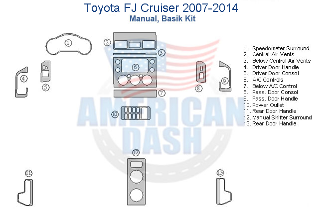 Fits Toyota FJ Cruiser 2007 2008 2009 2010 2011 2012 2013 2014 Basic Dash Trim Kit, Manual