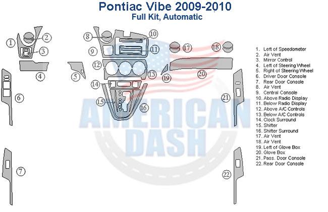 Pontiac Vibe 2009-2010 interior car dash kit, full kit automatic.