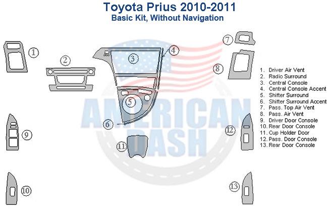 Toyota Prius 2010-2011 interior car kit without navigation.