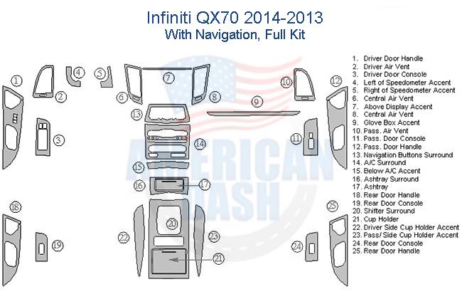 Infiniti 2014 - 2013 interior trim kit, including a dash trim kit for the car's interior.