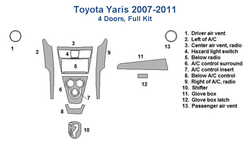 Compatible with Toyota Yaris 2006-2008 wiring diagram with a car dash kit.