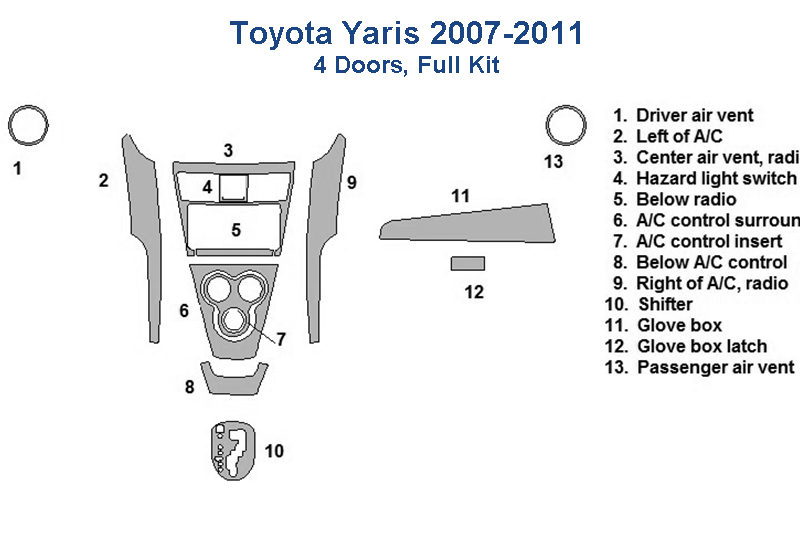 Compatible with Toyota Yaris 2006-2008 wiring diagram with a car dash kit.