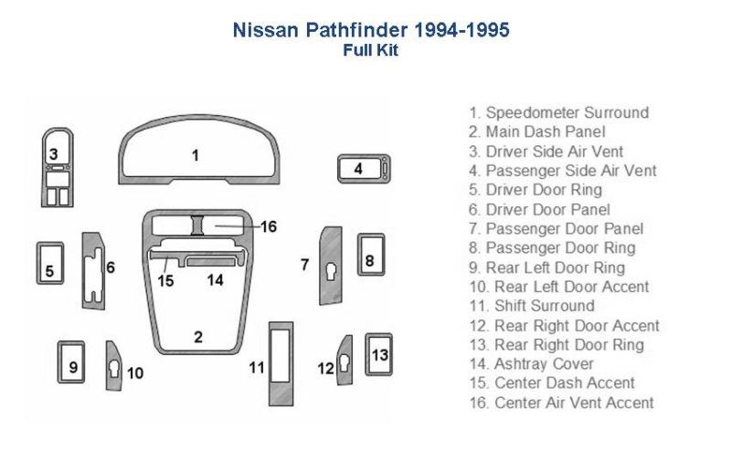 Nissan Pathfinder accessories for car interior parts diagram.