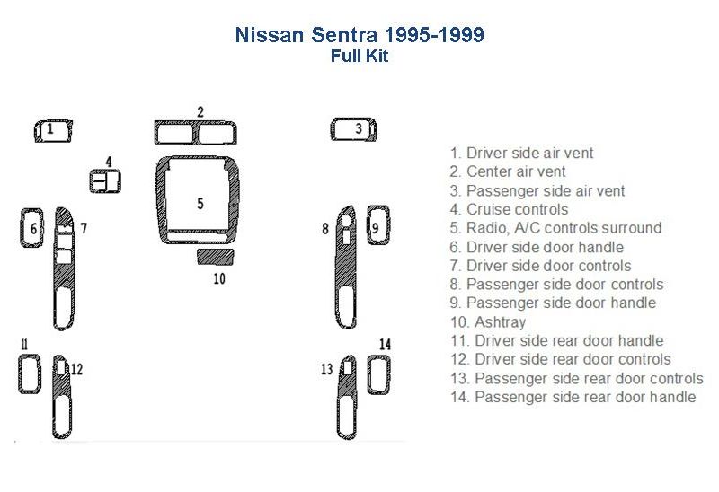 Nissan Sentra 1999 interior dash trim kit parts diagram.