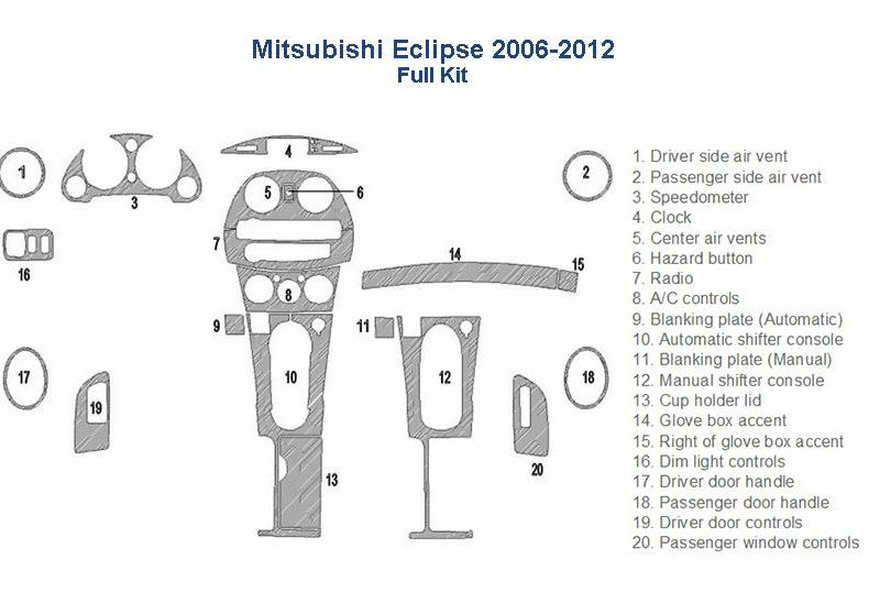 Mitsubishi Eclipse 2012 interior diagram featuring a Wood dash kit.