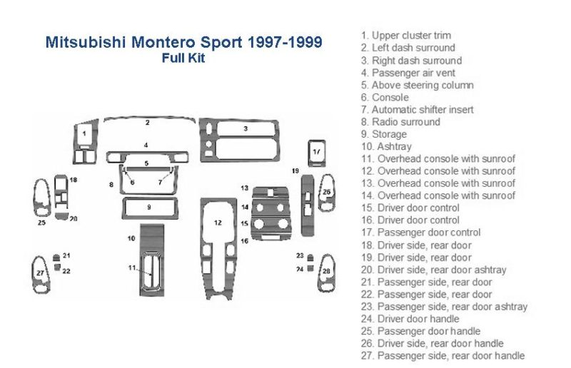 Mitsubishi Montero Sport 1999 car dash kit accessories.