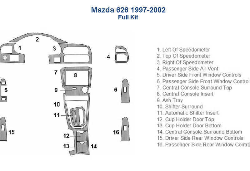 Mazda 626 1997 1998 1999 2000 2001 2002 Dash Trim Kit with Car dash kit.